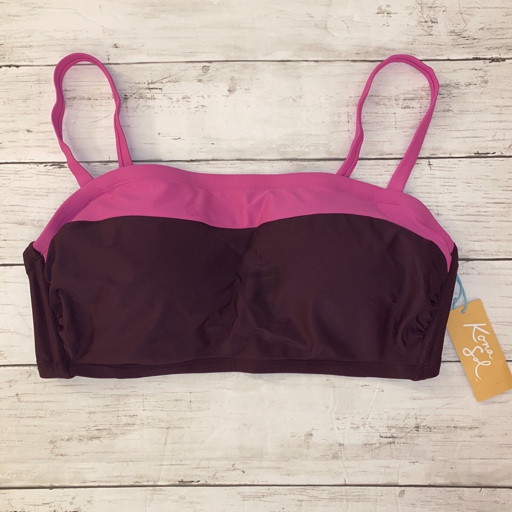 Kona Sol Bikini Top Womens D/DD Burgundy Pink Swim Lightly Lined Target NEW XL